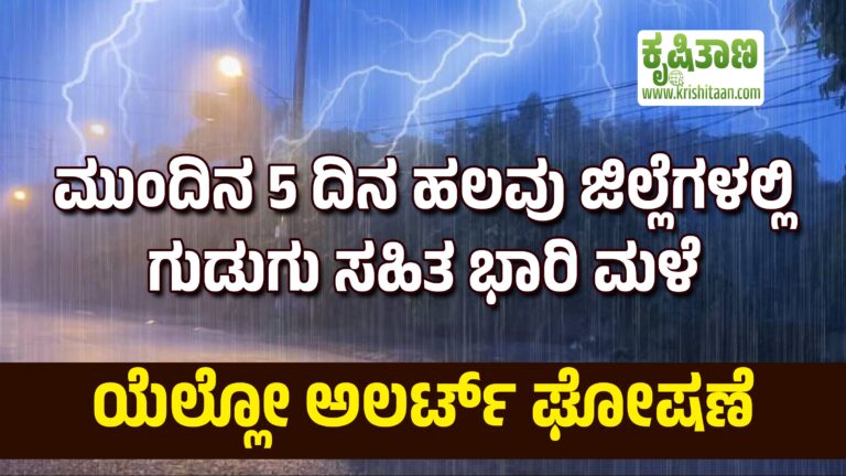 ಮುಂದಿನ 5 ದಿನ ಈ ಜಿಲ್ಲೆಗಳಲ್ಲಿ ಗುಡುಗು ಸಹಿತ ಮಳೆ ಯೆಲ್ಲೋ ಅಲರ್ಟ್‌ ಘೋಷಣೆ